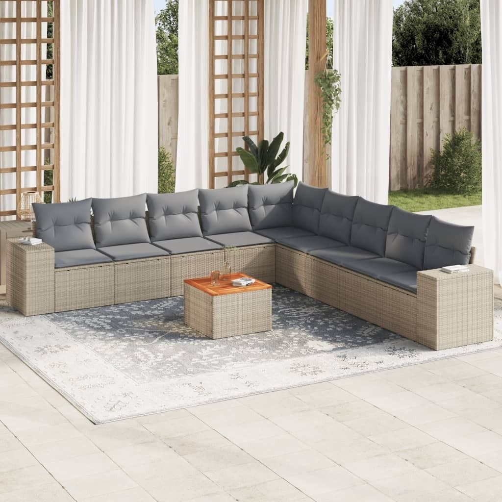 10-tlg. Garten-Sofagarnitur mit Kissen Beige Poly Rattan 3225492
