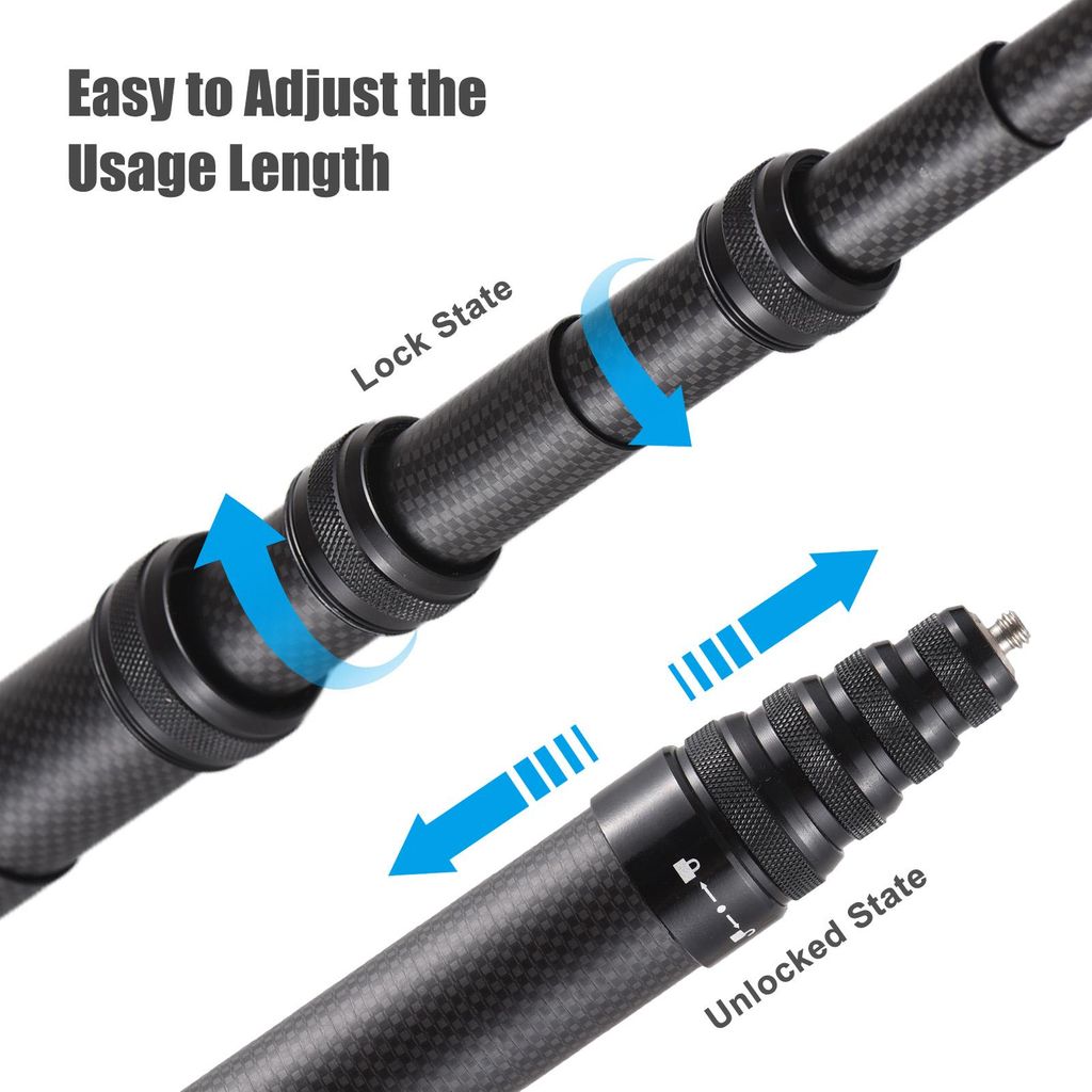 500 cm/197 Zoll tragbarer Selfie-Stick, Kohlefaser-Ständer, Kamerahalterung, 1/4 Zoll Schraubmontage, kompatibel mit GoPro/Insta360 X2/X3/X4 und mehr