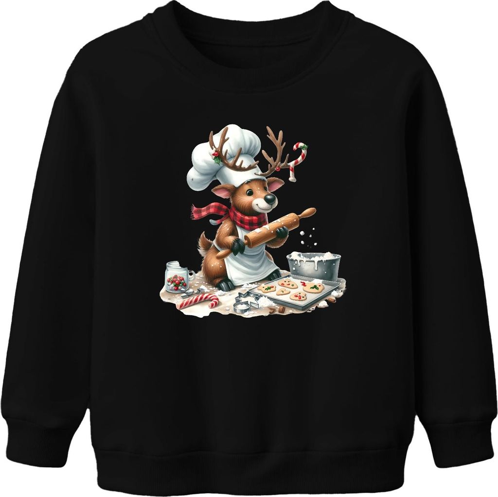 Weihnachtsrentier Kekse Bäcker Backen Kinder Geschenk Winter Uni Kinder Sweatshirt Pullover, Schwarz, 116