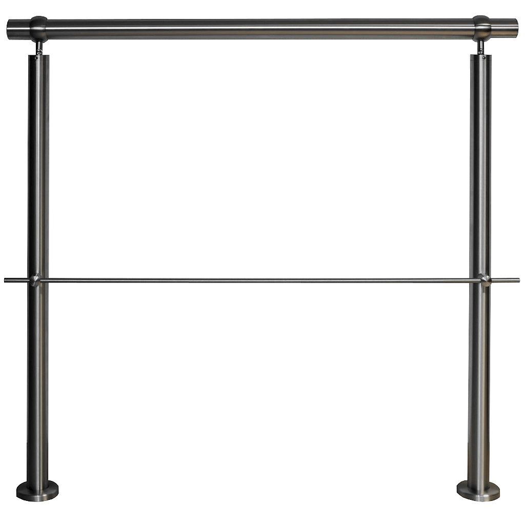 TIBU Edelstahlgeländer Aufmontage für Balkon Terrasse Treppe mit waagerechten Streben-Variante: mit 1 Strebe-Länge:5,4 m inkl. 6 Pfosten