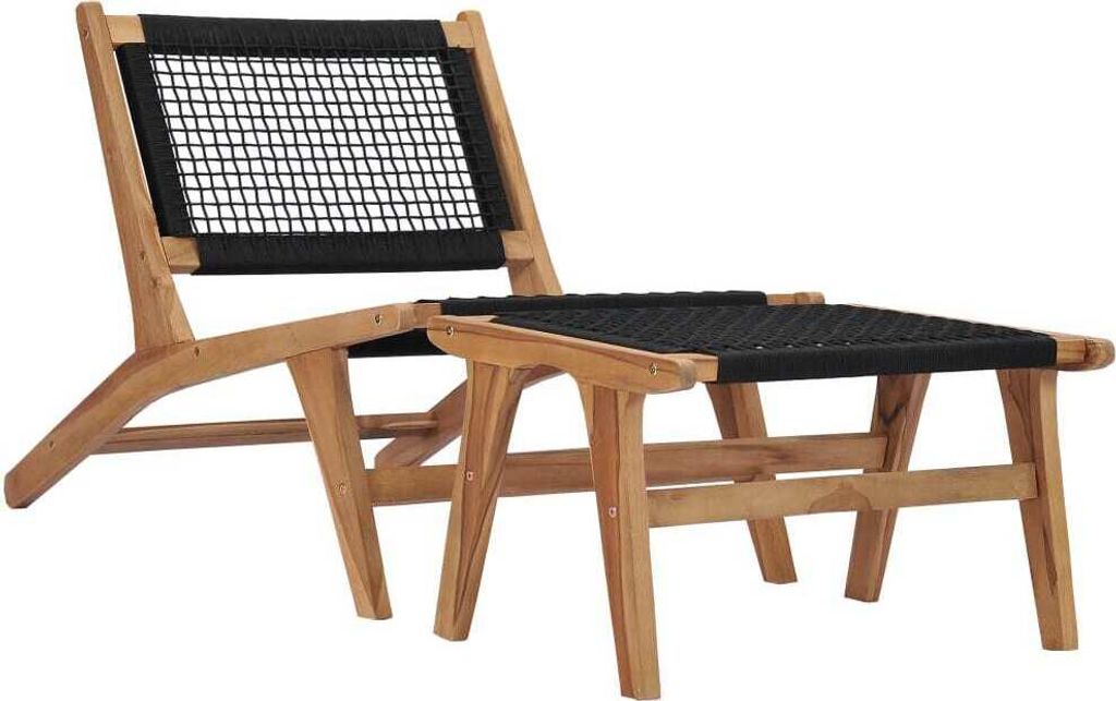Sonnenliege mit Fußablage Massivholz Teak und Seil