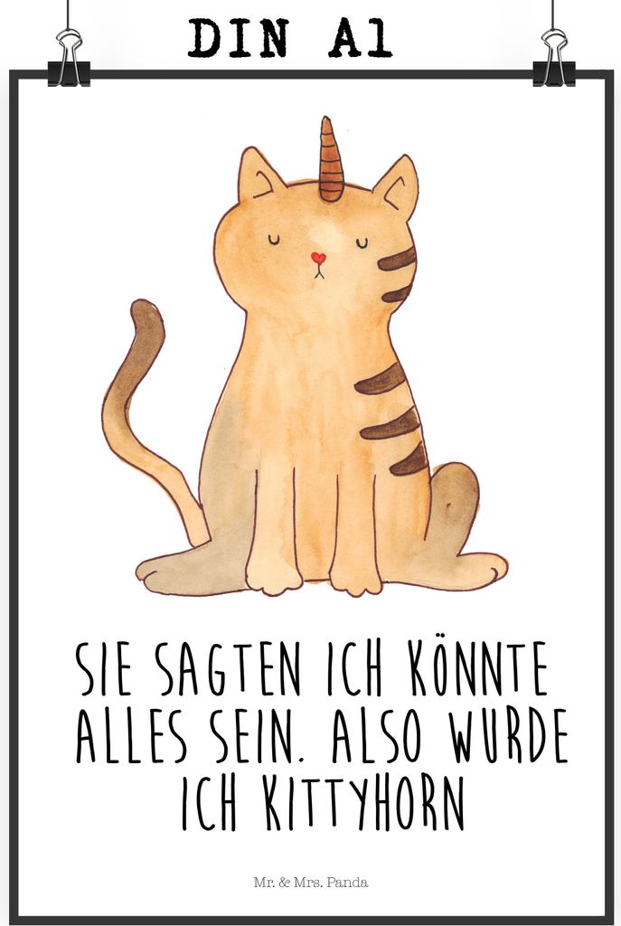 Mr. & Mrs. Panda Bild Einhorn Katze DIN A1 - Weiß - Geschenk, drucke, Glitzer, Mieze, Wanddekoration, Plakat, Wandbild, wanddeko, Regenbogen, Unicorn