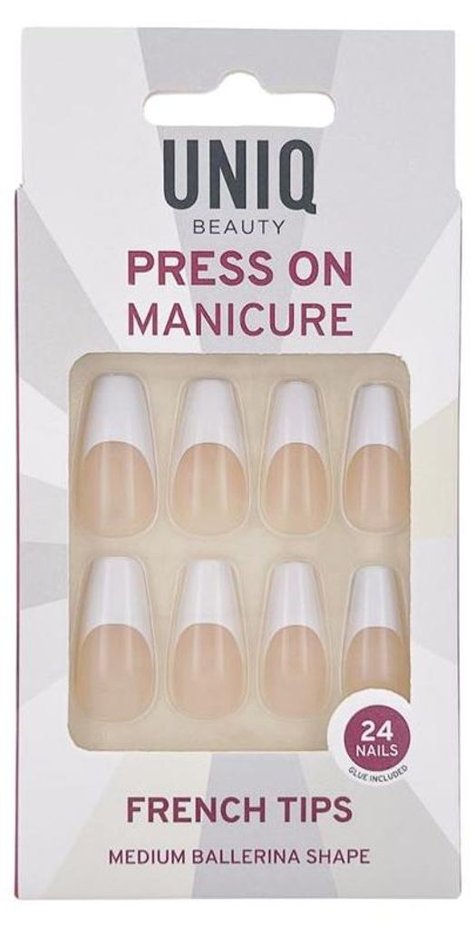 UNIQ Press On Nails French Tips - Künstliche Nägel Set mit Kleber, Ballerina Form, 24 Stück