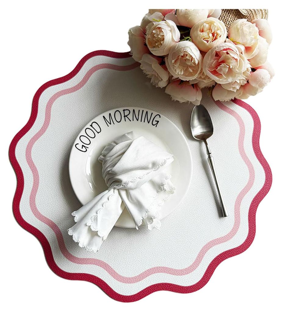 Rundes Platzset mit gewelltem Rand, wasserdicht, aus Kunstleder, elegant, wärmeisolierend, für drinnen und draußen, Hochzeit, Picknick