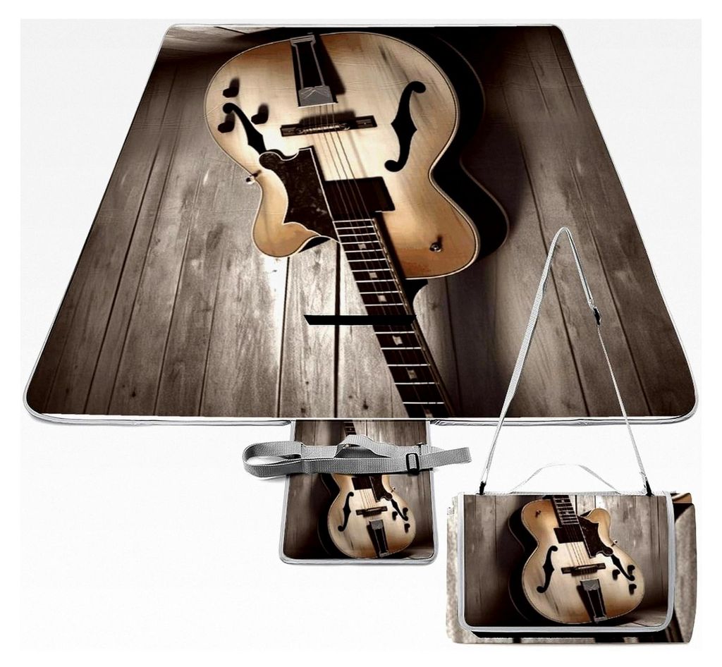 Picknickdecke mit Gitarrenmotiven, faltbar und kompakt, 140 x 140 cm, für Frühling, Sommer, Camping, Park und Reisen