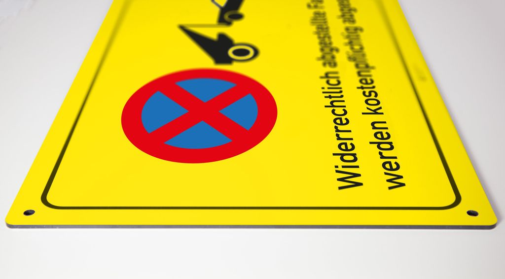 Schild - Parken Verboten - Gelb - UV Direktdruck auf 4 mm Alu Verbundplatte