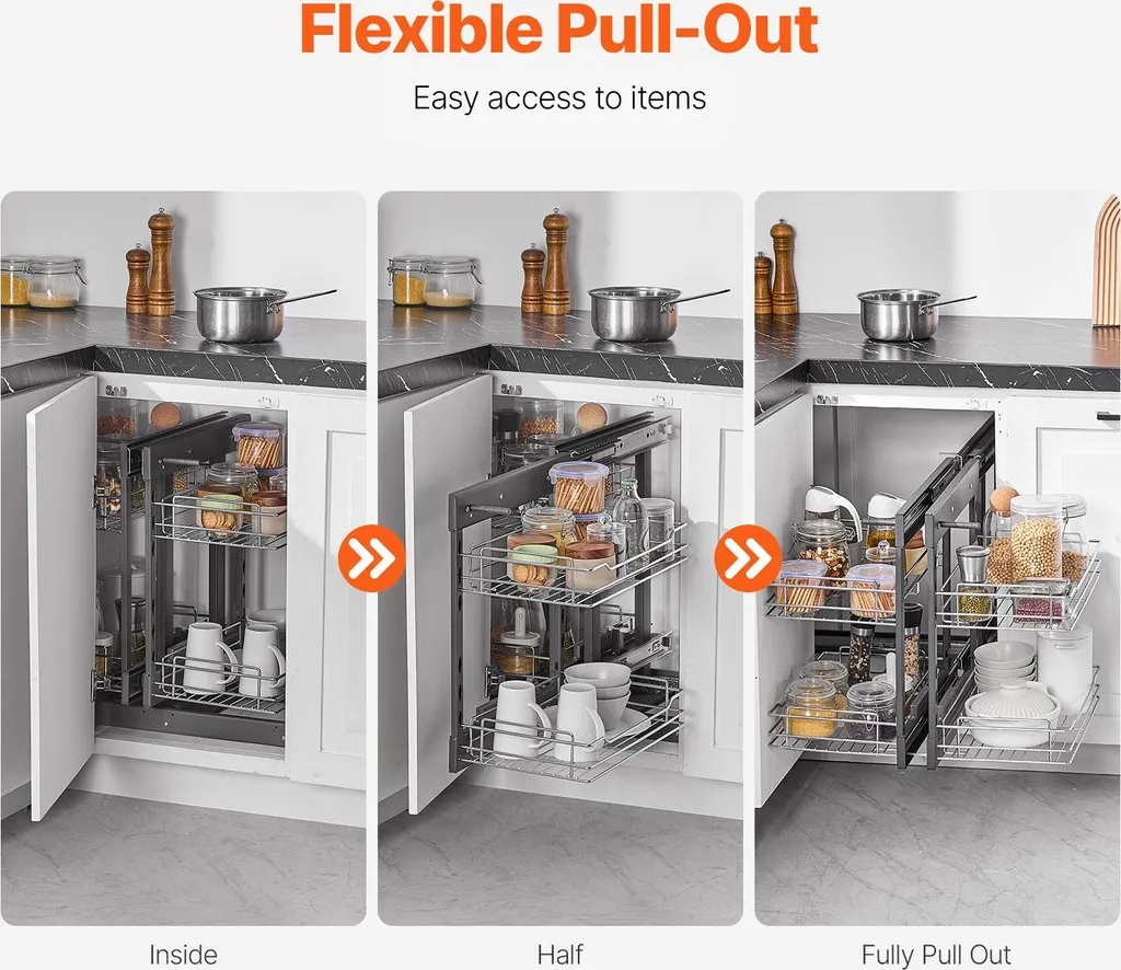 Organisateur de Cuisine en Acier Chrome avec 4 Paniers Extensibles