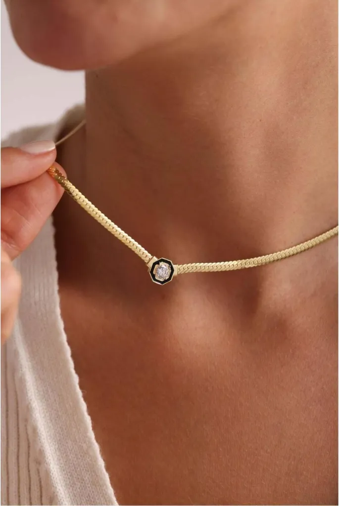 Chaîne Maille Forçat et Pendentif Solitaire Zircone en Argent Doré