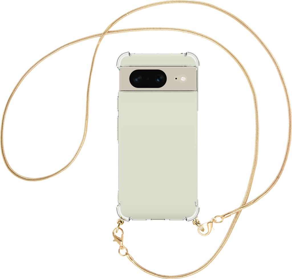 Handykette Backcover-Schutzhülle mit Band (Metall goldfarben) für Google Pixel 8 (6.2'') - goldfarbene Snake-Kette