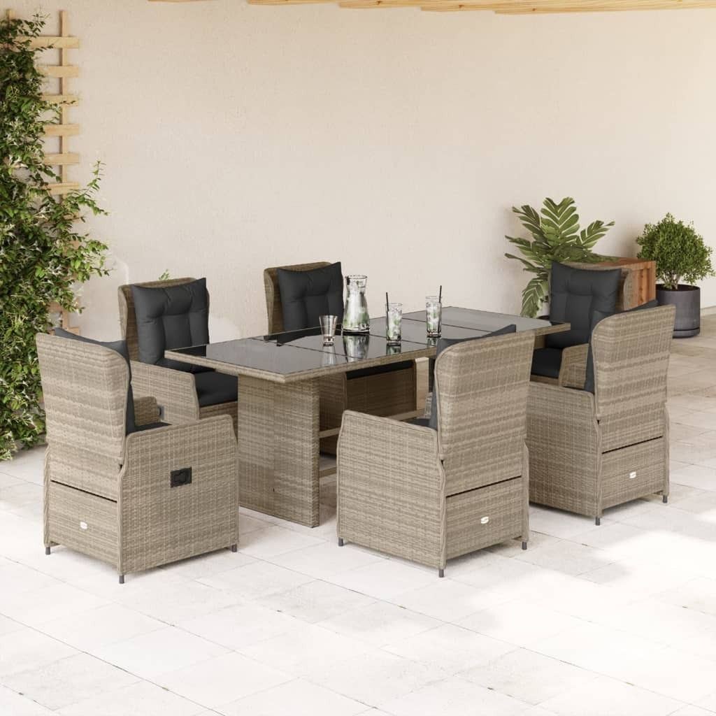 Maison Exclusive - 7-tlg. Garten-Essgruppe mit Kissen Hellgrau Poly Rattan