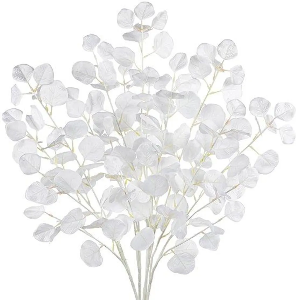Eucalyptus artificiel blanc 82 cm : lot de 5 branches pour vase haut