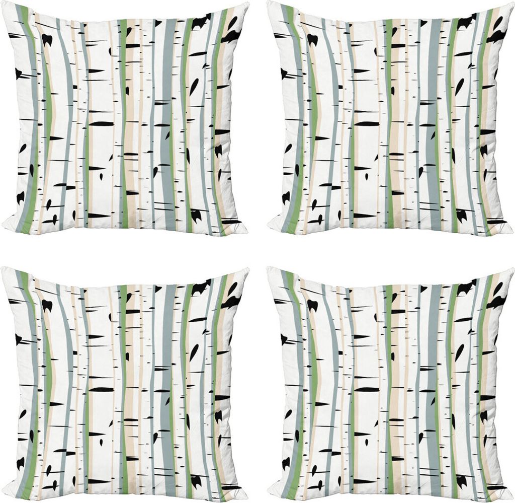 ABAKUHAUS Baum Kissenbezug Set (4 Stück), Stämme der Birken-Muster, Moderner Doppelseitiger Digitaldruck, 50 cm x 50 cm, Mehrfarbig