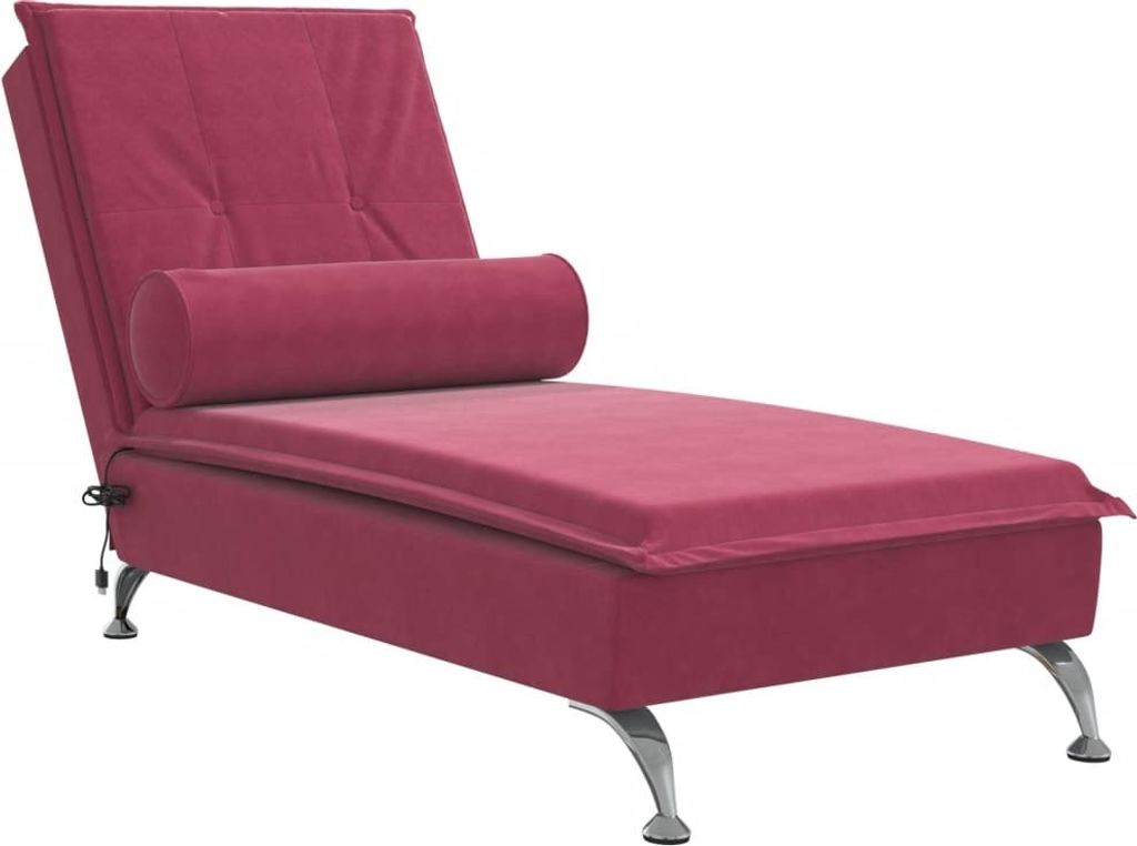 Massage-Chaiselongue mit Nackenrolle Weinrot Samt