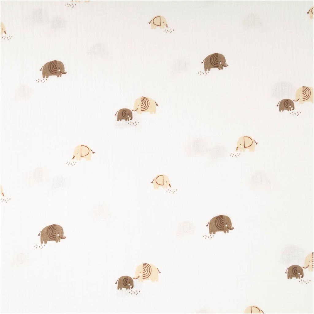 Musselin Stoff Elefanten wollweiß beige Meterware 1,50m