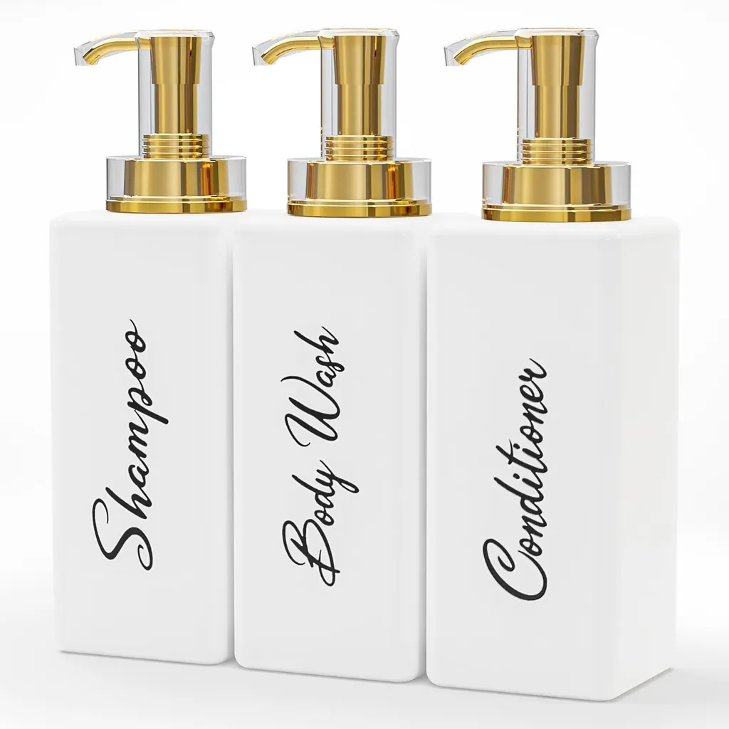 Pack flacon vide rechargeable blanc et or pour shampoing et lait corps