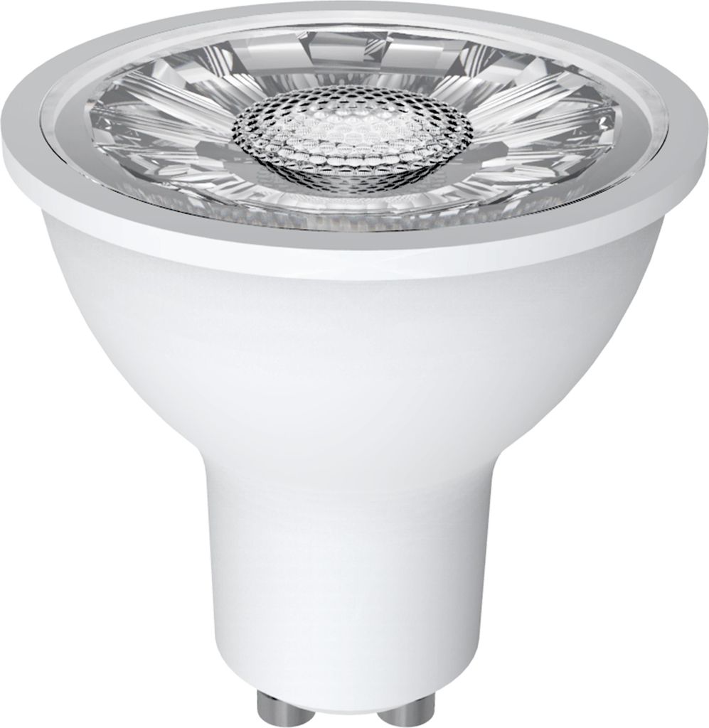 A white LED spotlight bulb with a silver base and reflective interior.