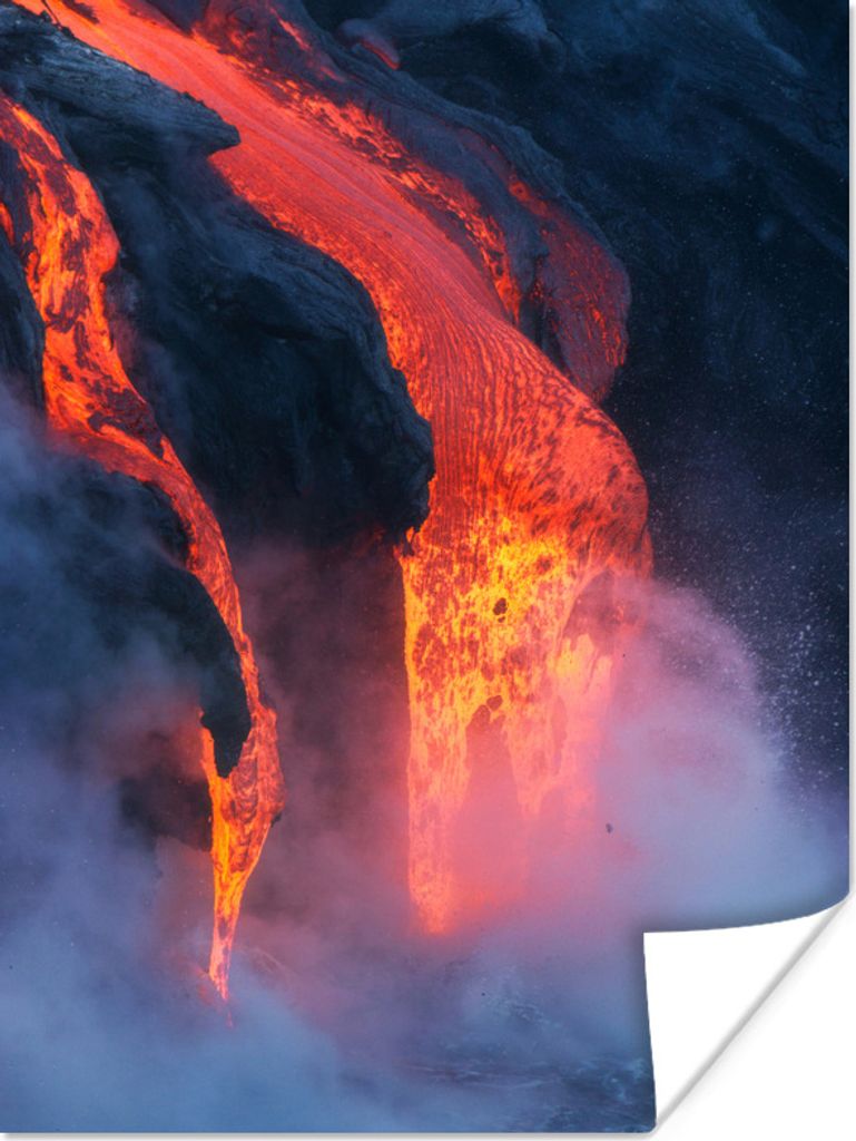 MuchoWow Poster Lava fließt nach einem Vulkanausbruch ins Meer 30x40 cm - Wandplakat - Poster Kinderzimmer