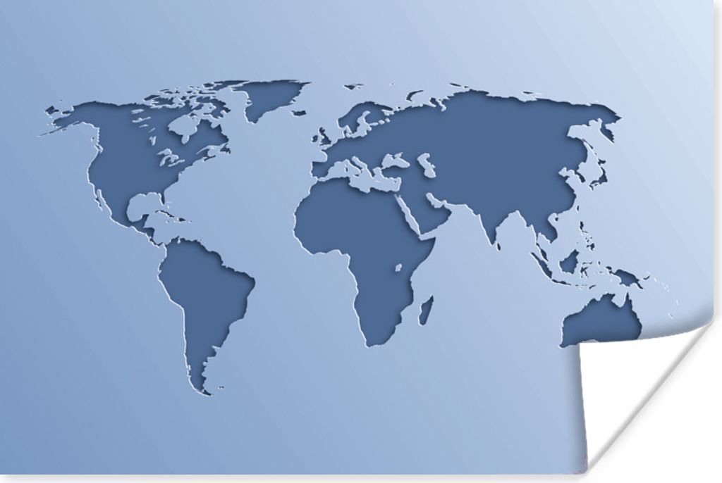 MuchoWow Poster Weltkarte - Blau - Einfach 180x120 cm - Fotoplakat