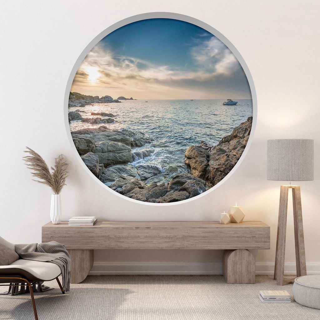Trompe-l'œil-Aufkleber Runde Bogen - Lumaléa - Meerblick - Durchmesser 90 cm