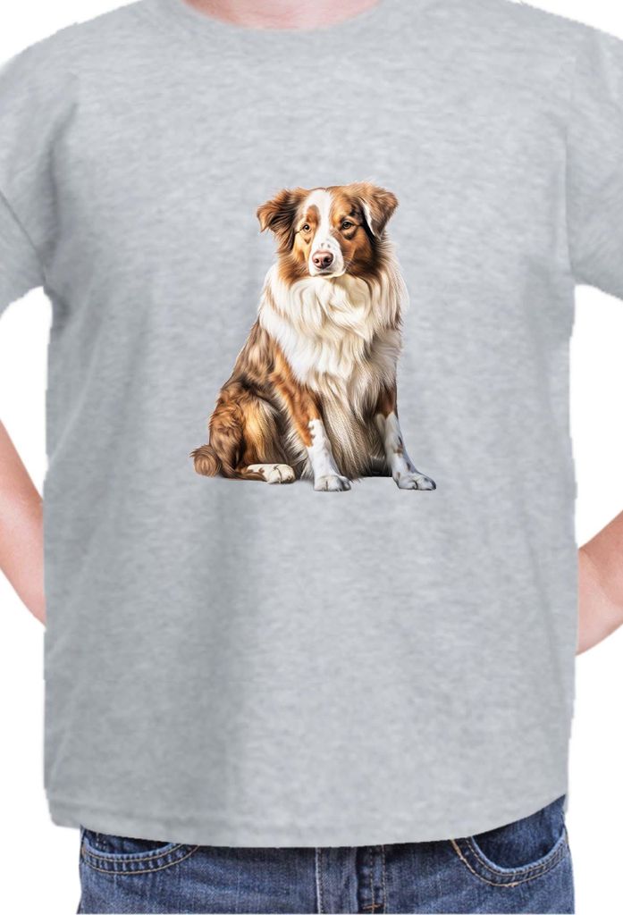 Kinder T-Shirt Dogs Breeds Shetland Sheepdog Dog Breed 006, 9-11 Jahr - 140 / Grau