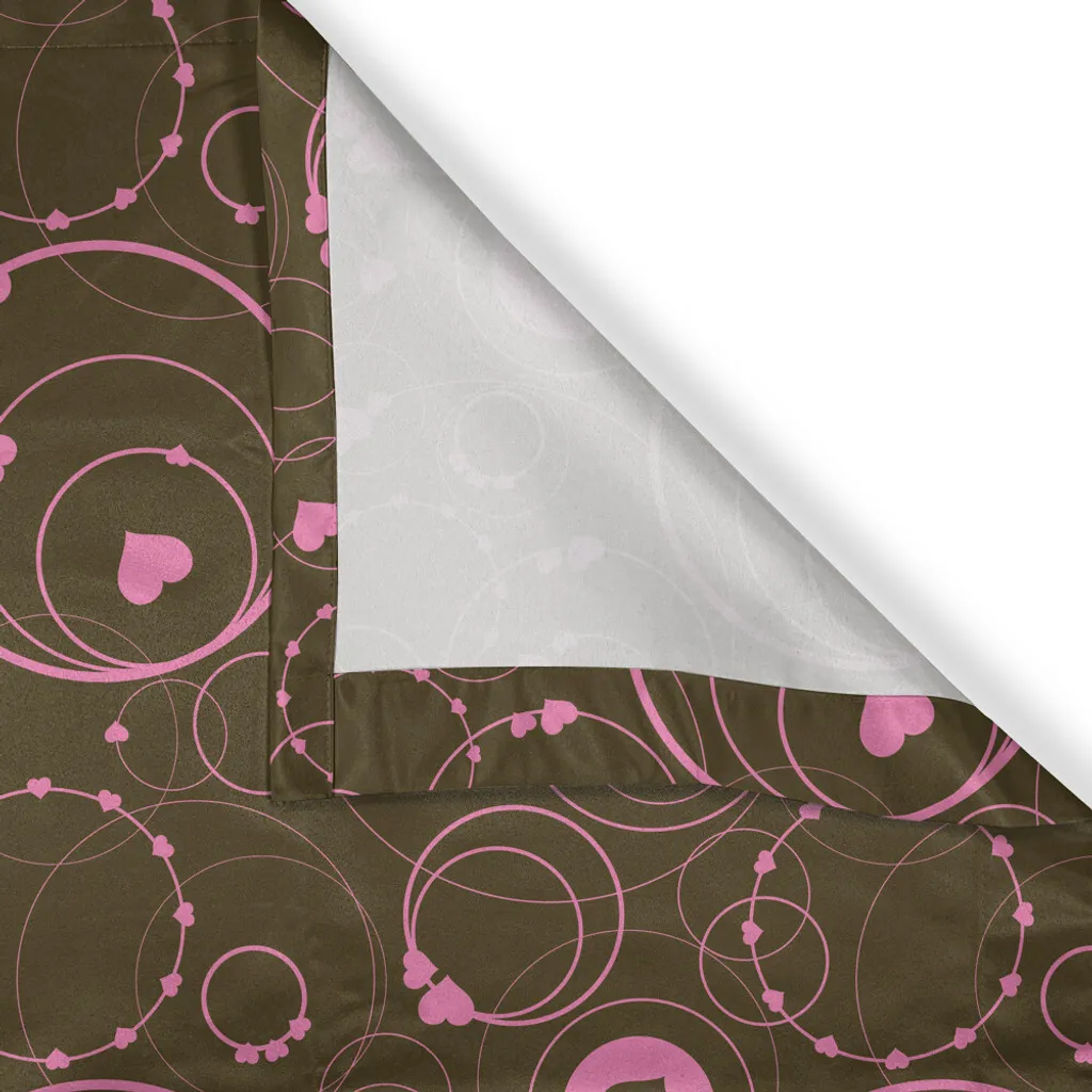 ABAKUHAUS Tenda con occhielli a forma di cuore, motivi romantici e elaborati ispirati alla festa di San Valentino con cerchi e forme rosa su sfondo scuro, tende decorative a 2 pannelli, 280 cm x 245 cm, rosa - 6