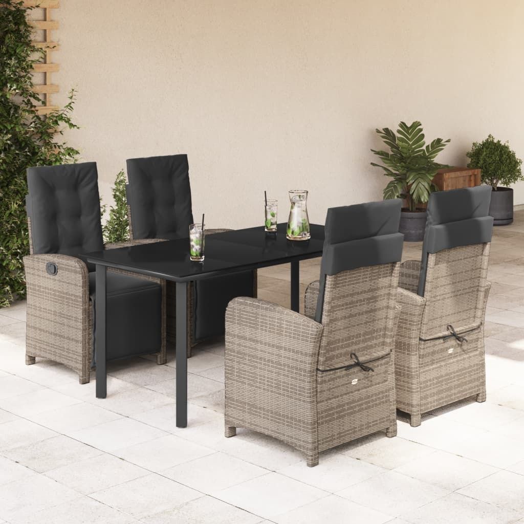 "Rabatt" 5-tlg. Garten-Essgruppe - mit tishe & Stuhl - mit Kissen Grau Poly Rattan - Lounge-Dining set CC9429