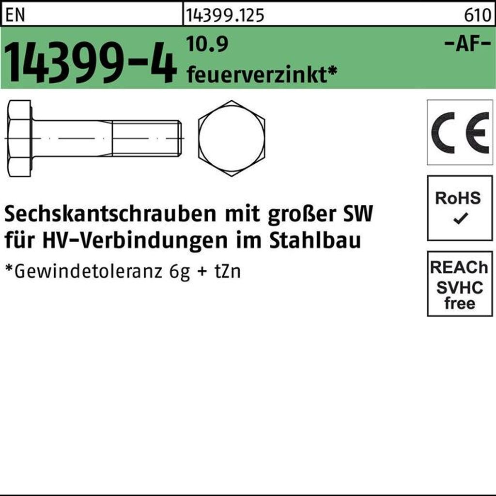 Sechskantschraube EN 14399-4 M 30 x 105 10.9 feuerverzinkt