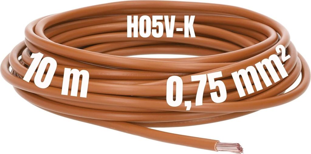 Kalitec 10 Meter H05V-K 0,75 mm² braun Verdrahtungsleitung I Aderleitung I PVC Einzelader I Litze 0,75mm2 I Verdrahtung feindrätig I Einzelleitun...