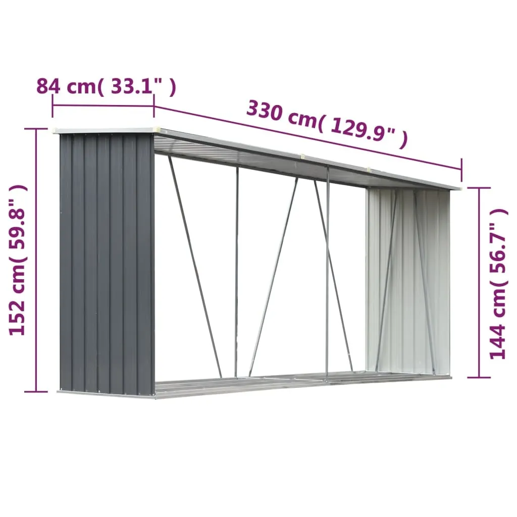 Range-bûches 330cm en acier galvanisé gris - Structure anticorrosion durable
