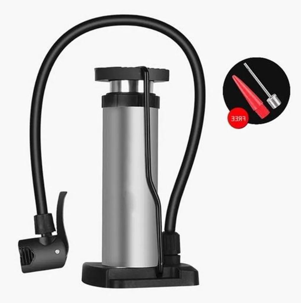 Pompe vélo et moto portable Argent à double valve Presta et Schrader