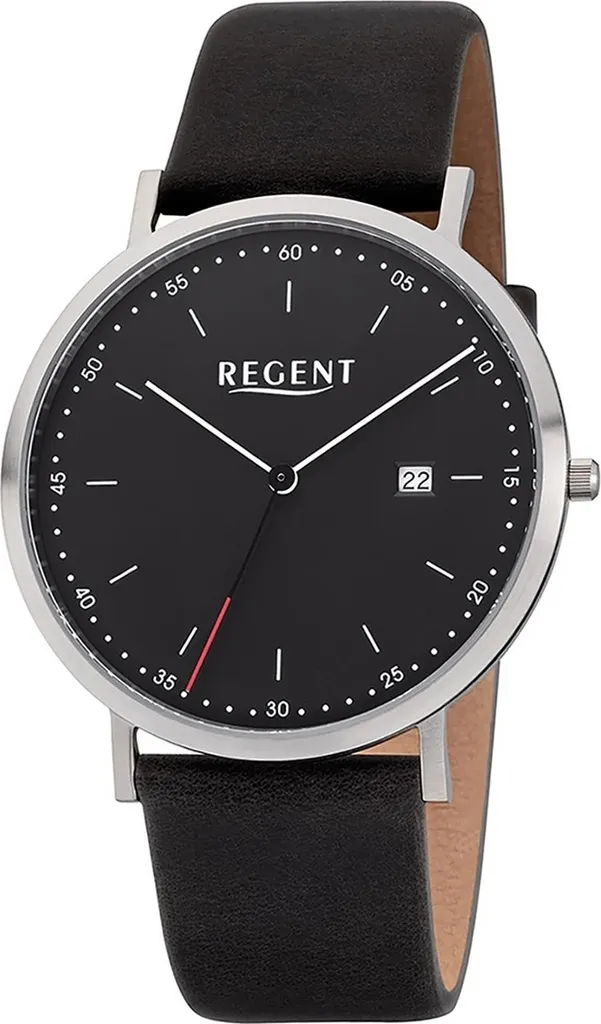Regent Montre Homme F-1141 Bracelet Cuir Noir Classique et Boîtier Acier