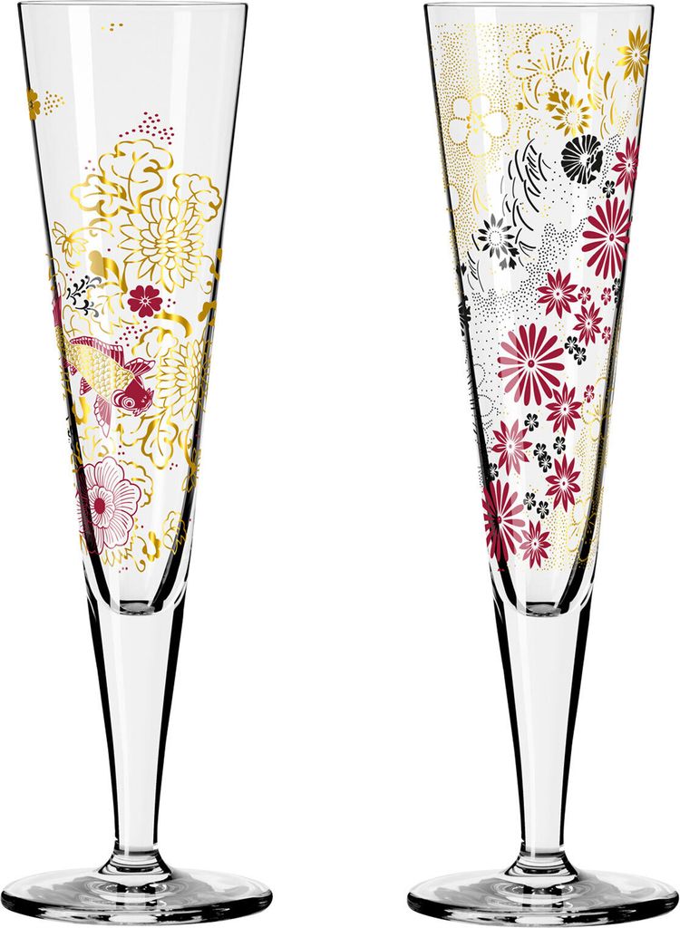 Dekomiro Ritzenhoff Goldnacht Champagner 2er Set 23 + 24 mit Glasreinigungstuch