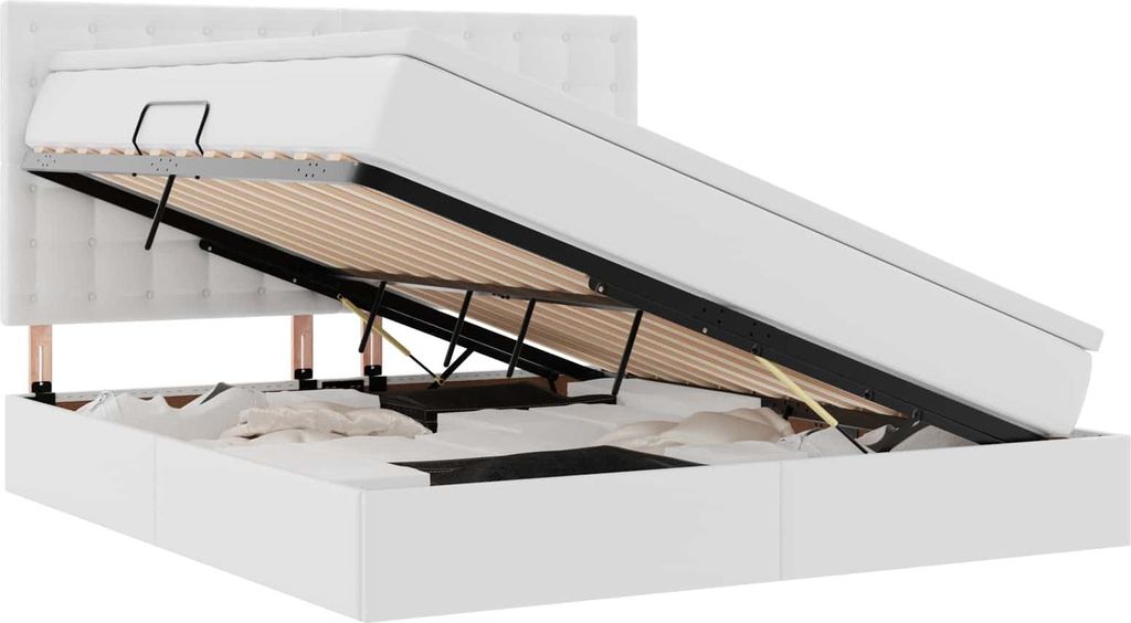 Bett mit Stauraum und LED Reinweiß 180 x 200 cm Kunstleder