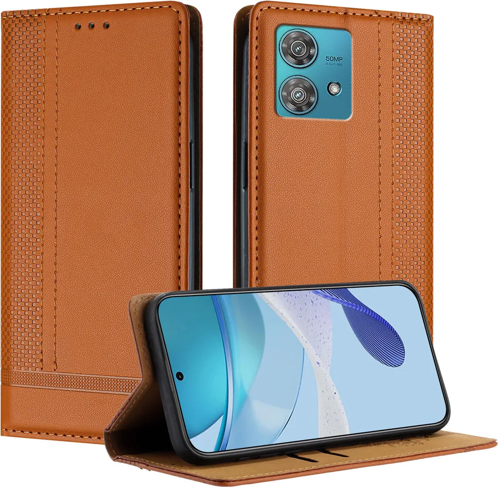 Cover Motorola Edge 40 Neo Pelle Marrone Antiurto con Supporto