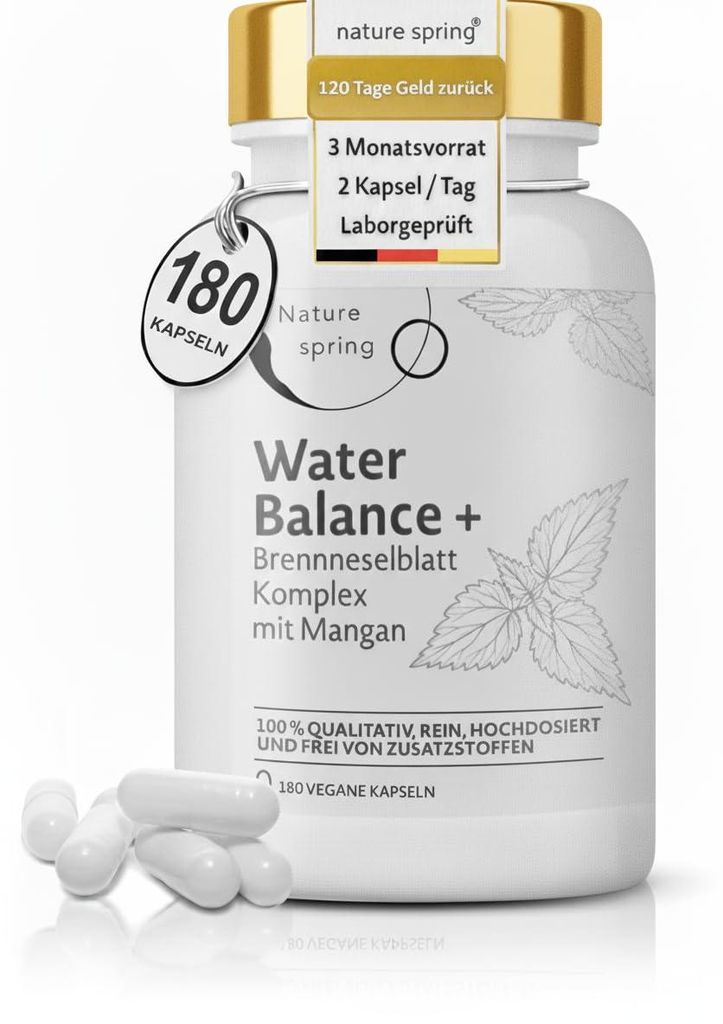 Aqua Balance Plus Kapseln - Pflanzenextrakt Komplex mit Brennnessel, Rotem Weinlaub & Rosskastanie - Magnesium & Mangan - Für Wassermanagement & B...