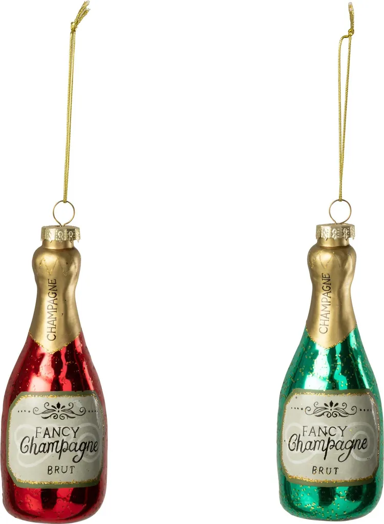 Suspension de Noël Bouteille de Champagne Vert Rouge J-Line Lot de 2