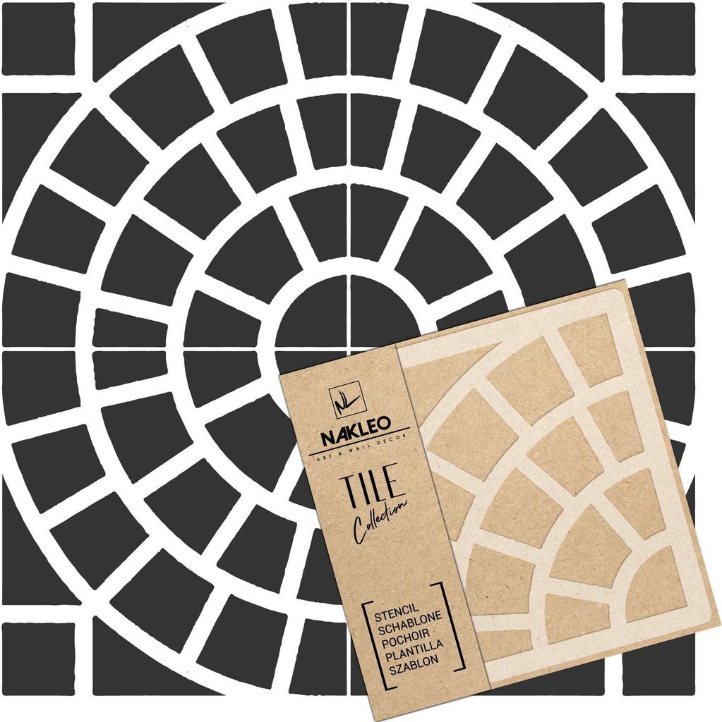 Tile Fliesen Schablone zum Malen 45x45 cm, Maure Spanisch Kreis Mosaik Geometrisch, Kunststoff Wiederverwendbare Bodenschablone DIY
