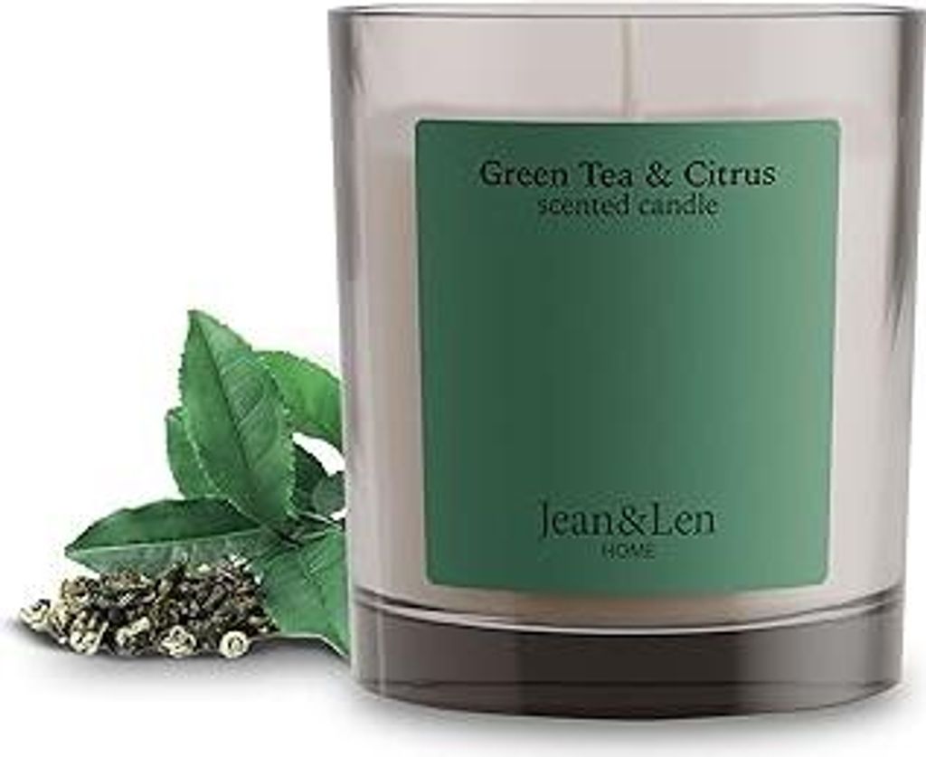 Jean & Len Scented Candle Green Tea & Citrus, hergestellt mit Sheabutter, Brenndauer ca. 40 Stunden, minimalistisches Design, frischer Duft, vegan,...