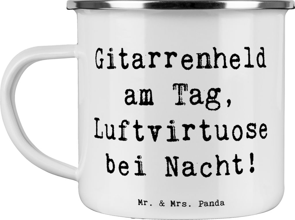 Mr. & Mrs. Panda Teetasse Spruch Gitarrenheld - Weiß - Geschenk, Pott, Blechtasse, Lernen, Emaille Becher, Musiker, Melodie, Instrument, Kaffeepot...
