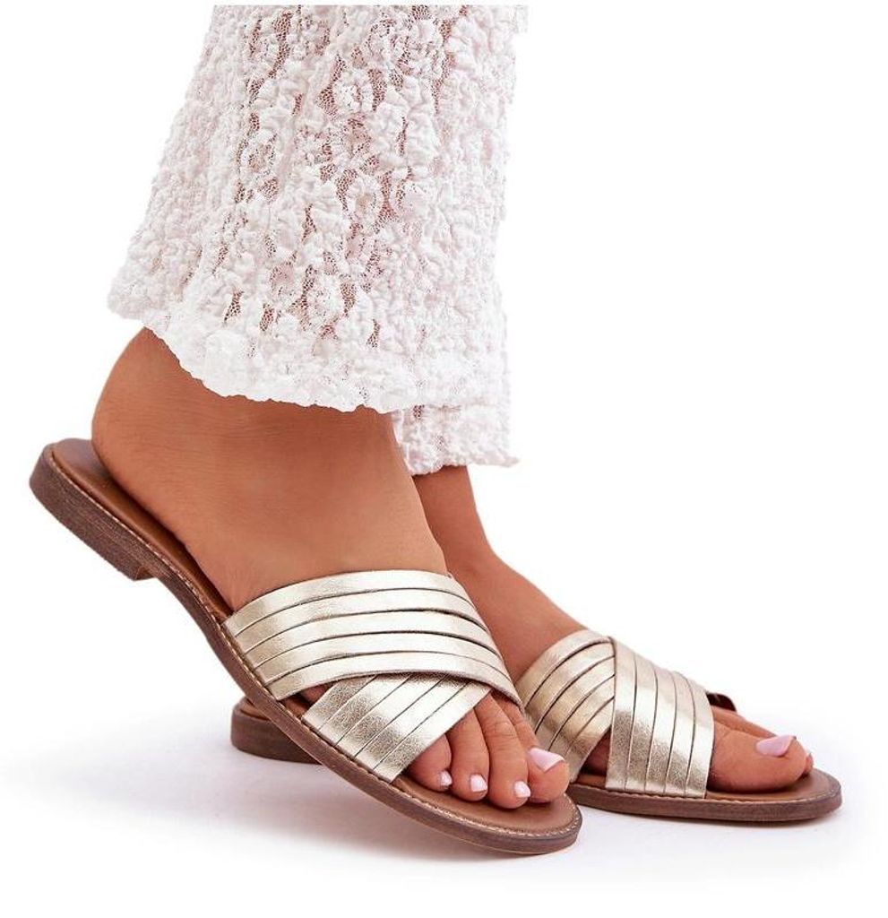 Leder Damen Pantoletten Lewski Shoes 3682 gold 36