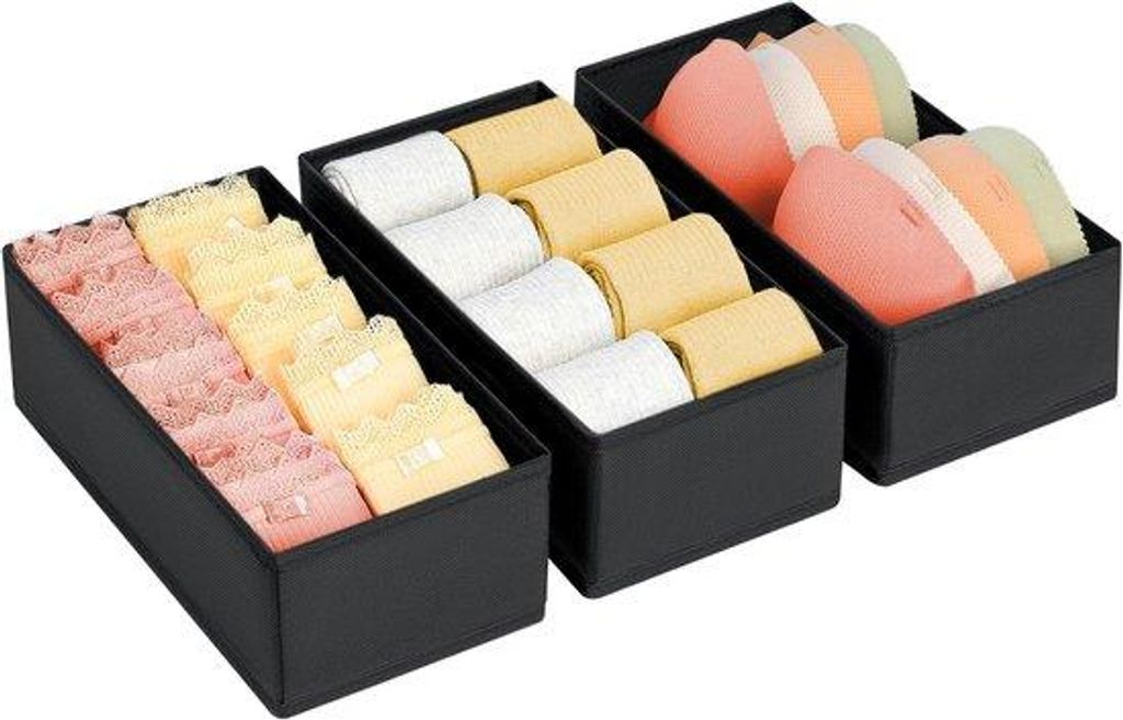 Kleiderorganizer-Set - 3 kleine Ladeboxen für Babykleidung, Unterwäsche, Socken, BHs, Gürtel und Krawatten - Schwarz (28*14*12cm)