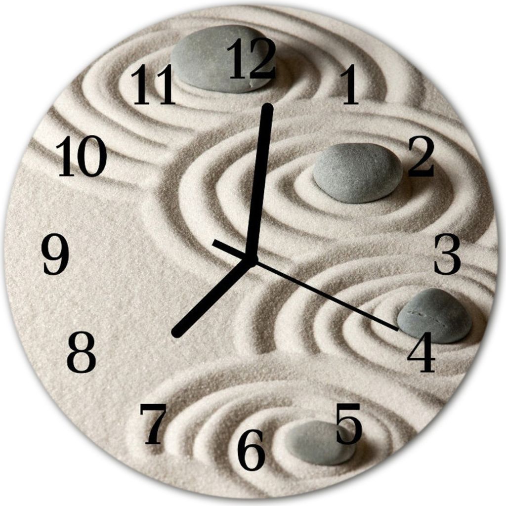 Glasuhr Wanduhr Küchenuhr Echt-Glas 30fi cm Sand Steine Produktbild 