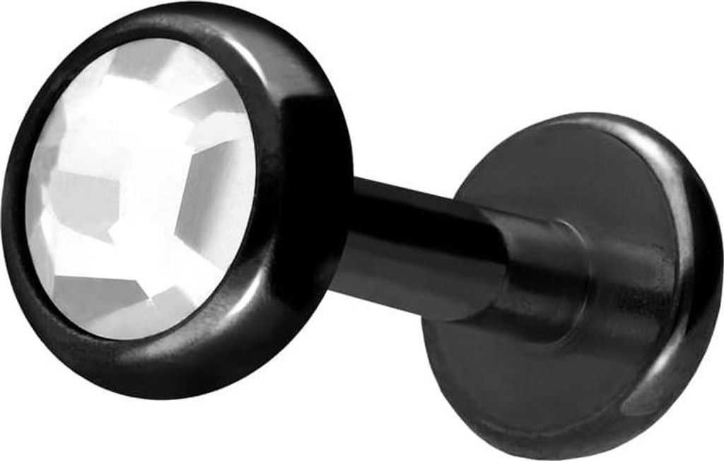 Ohrpiercing, Nasenpiercing Titan Labret mit Innengewinde KRISTALLDISC Schwarz Stablänge: 6mm | Stabstärke: 1,6mm | Discgröße: 4mm