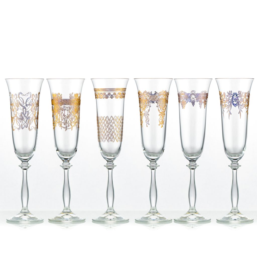 Sektgläser Sektglas Royal verschiedene Ornamente Gold 190 ml 6er Set Bohemia Crystalex Kristallglas