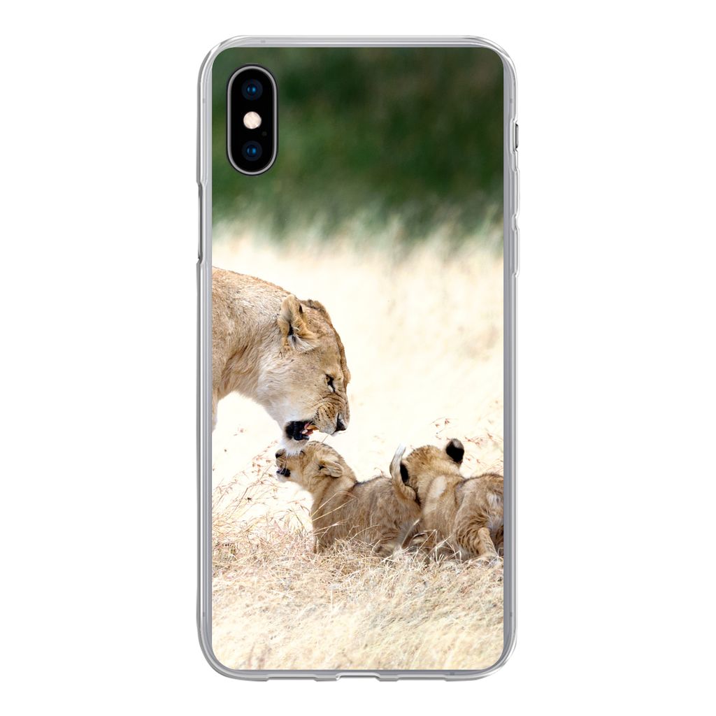MuchoWow Handyhülle Schutzhülle Hülle für iPhone Xs Löwe - Gras - Junge - Familie Silikon Softcase Handy Hülle - Handytasche