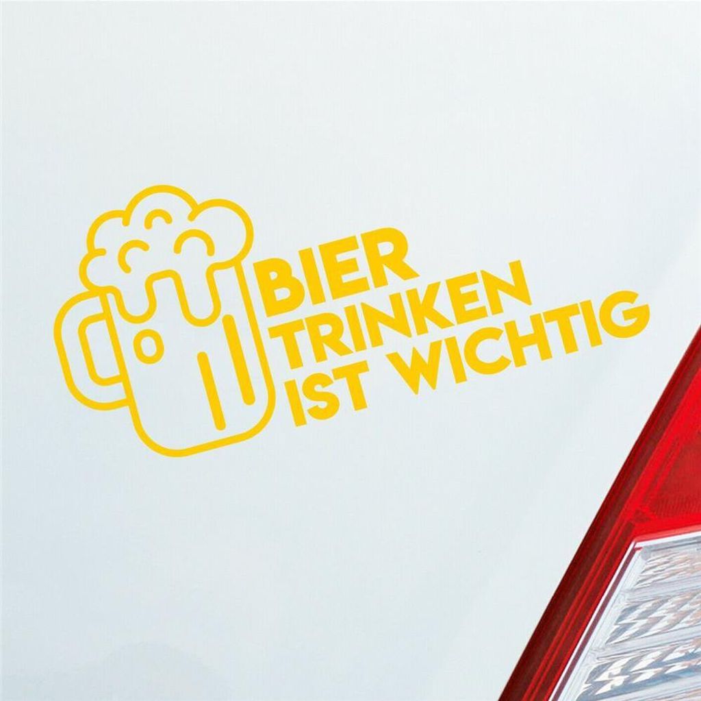 Auto Aufkleber Bier Trinken ist wichtig Saufen Party Feiern 19x9 cm Gelb Sticker Heckscheibenaufkleber