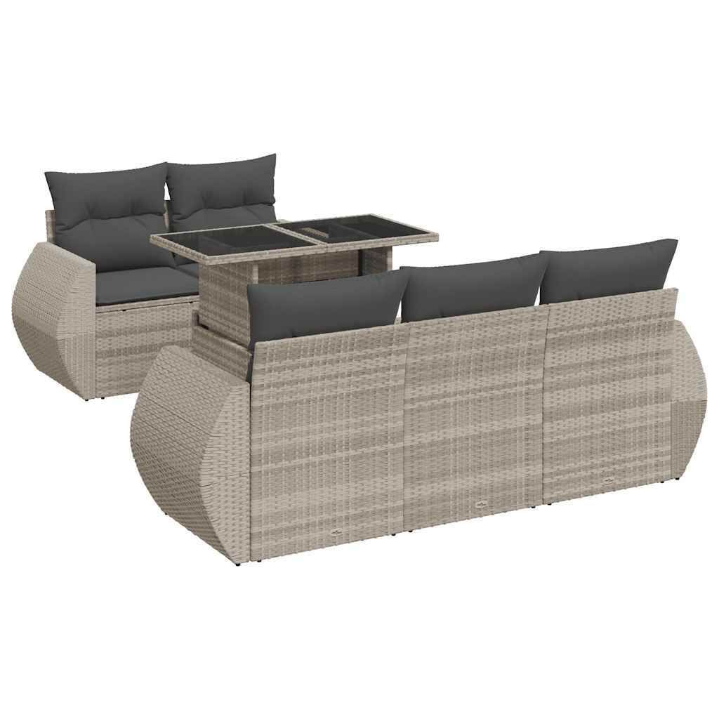 vidaXL 6-tlg. Garten-Sofagarnitur mit Kissen Hellgrau Poly Rattan