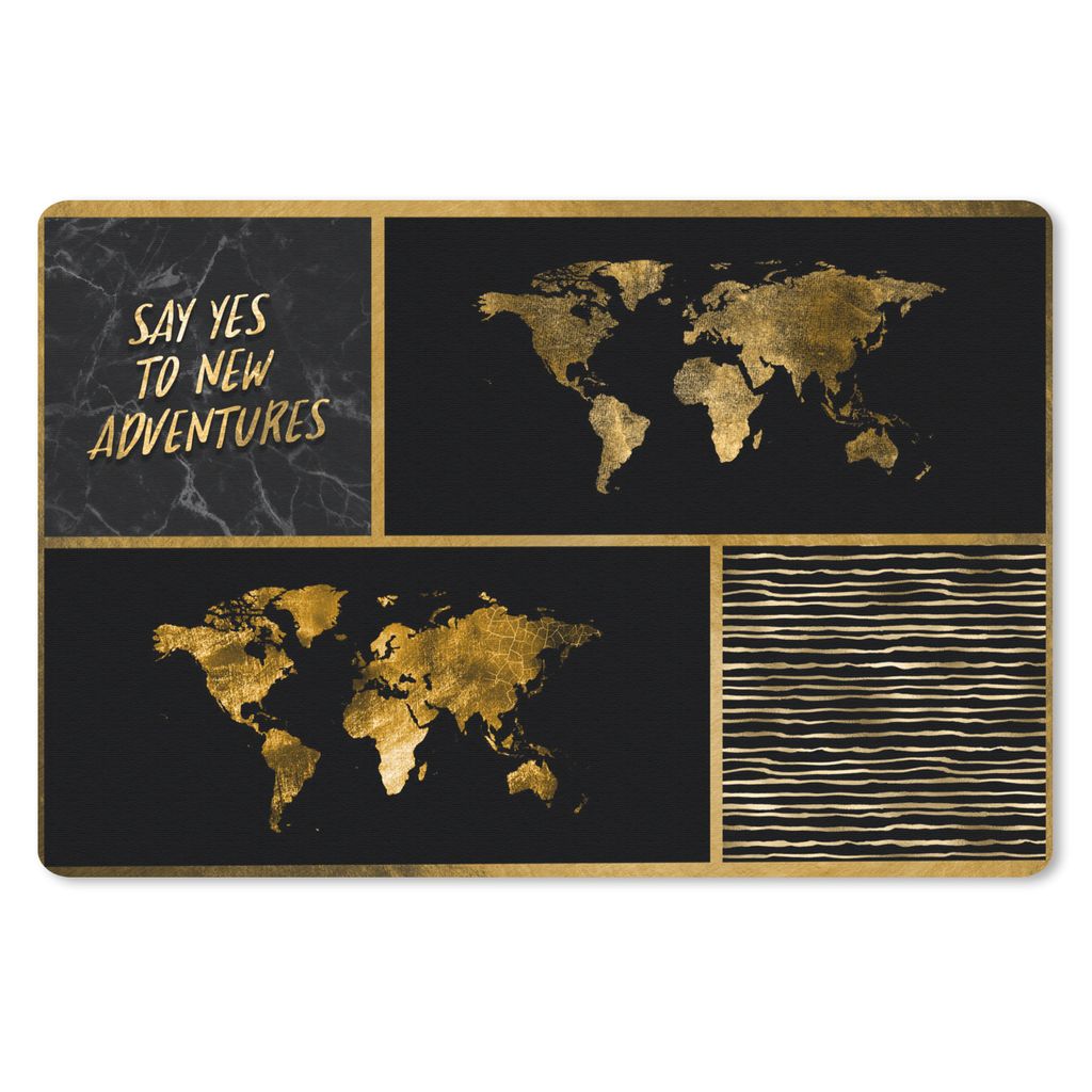 MuchoWow Schreibtischunterlage Weltkarte - Collage - Sprichwörter - Gold 60x40 cm - XXL Mauspad - Großes Mauspad