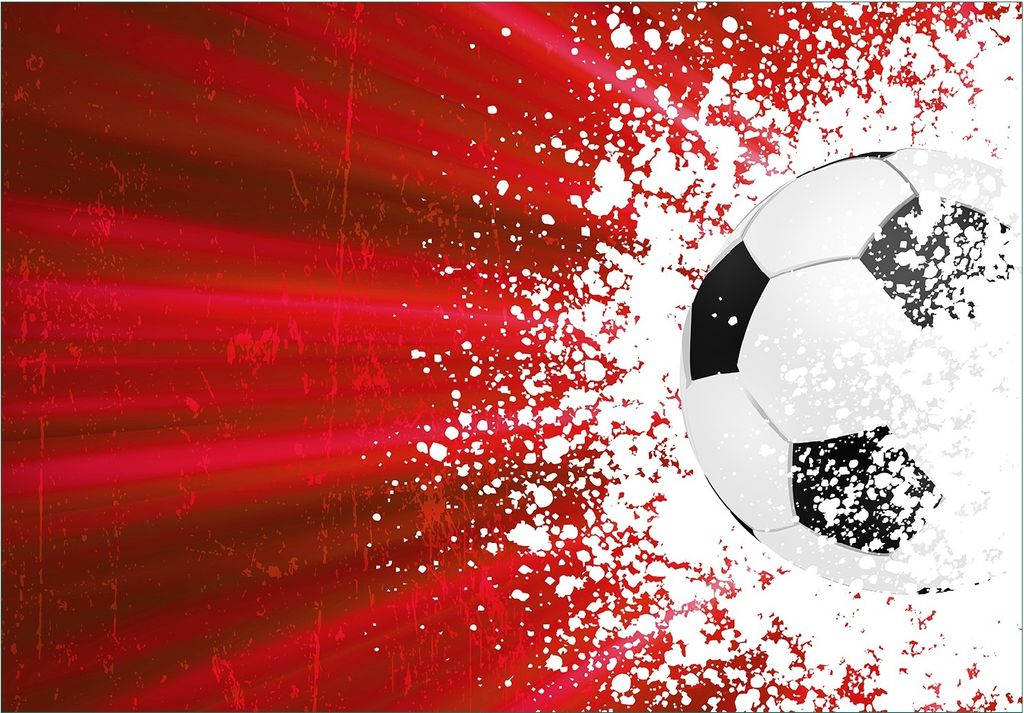 Wallario Fototapete Vliestapete, seidenmatte Oberfläche, einfache Verarbeitung, Größe 350 x 245 cm, Motiv Fußball - Splashing Design in rot