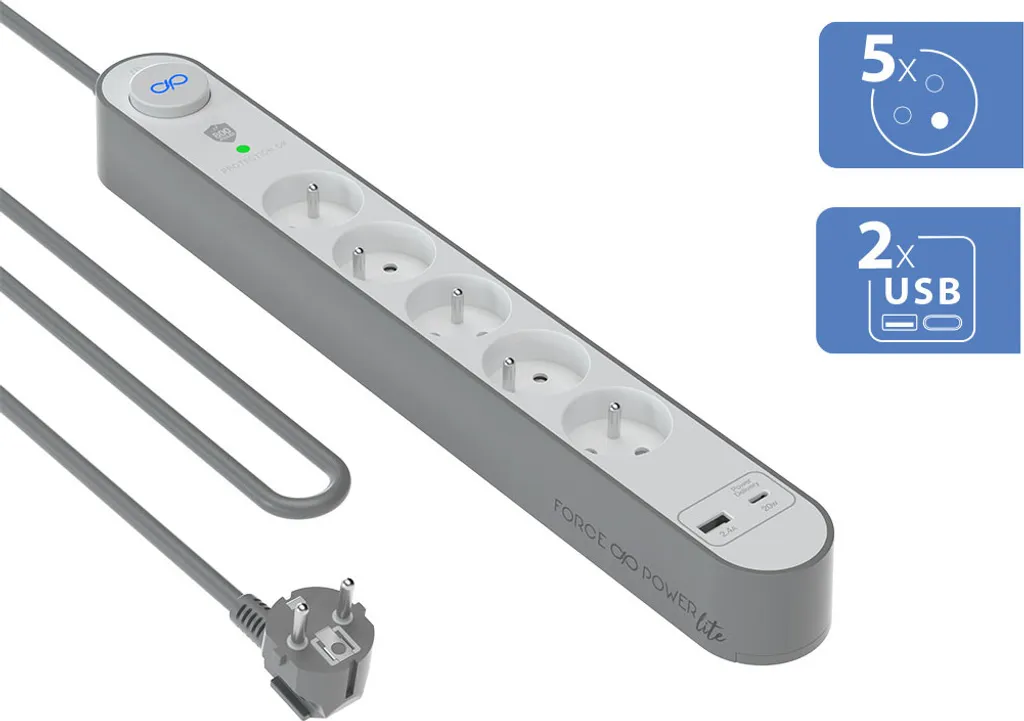 Multiprise protection surtension 5 prises avec ports USB pour appareils